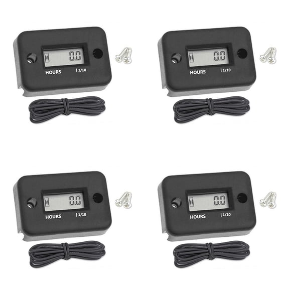 4X Waterproof LCD Display Digital Hour Meter Inductive Timer for Bike Motorcycle ATV Snowmobile Engine, Black