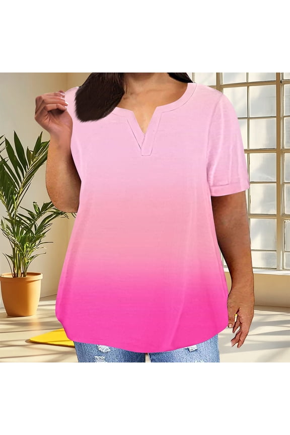 4X Women's Plus Size Clothes Under $10 Fashionable And Loose V-Neck Blouse Casual Loose Short Sleeve Blouse Casual Tops