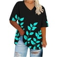 thumbnail image 1 of 4X Women's Plus Size Short Sleeve V-Neck Tops Printed Casual Shirts Under $10, 1 of 5