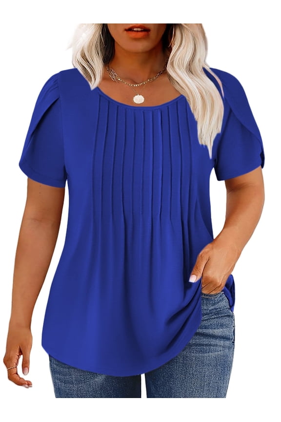 4X Womens Tops Plus Size Dressy Crew Neck T Shirts Summer Short Sleeve 2025 Fashion Blouses Royal Blue