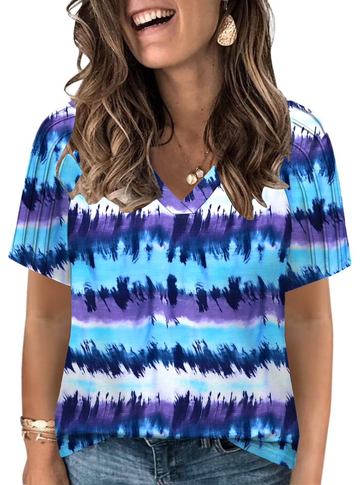 4X Womens Tops Plus Size Summer Short Sleeve Shirts Casual V-Neck Loose ...