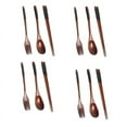 thumbnail image 1 of 4X Wooden Flatware Set, Wooden Portable Set Chopsticks Spoon Fork Tableware Dinnerware with Black Twining Thread, 1 of 8