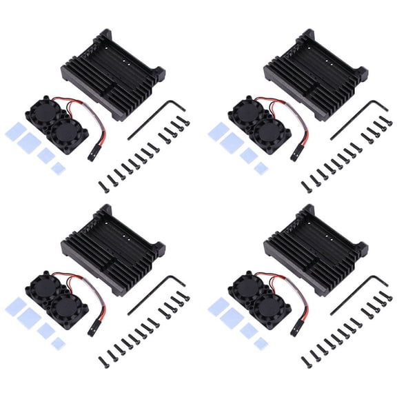 4X for Aluminum Case with Dual Cooling Fan Metal Shell Black Enclosure for Model B