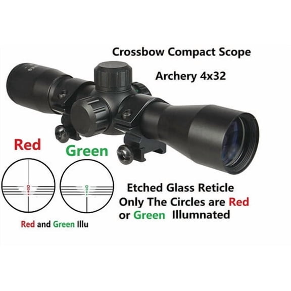 4X32 Compact Crossbow Archery Multi Range Red and Green Color Reticle Scope