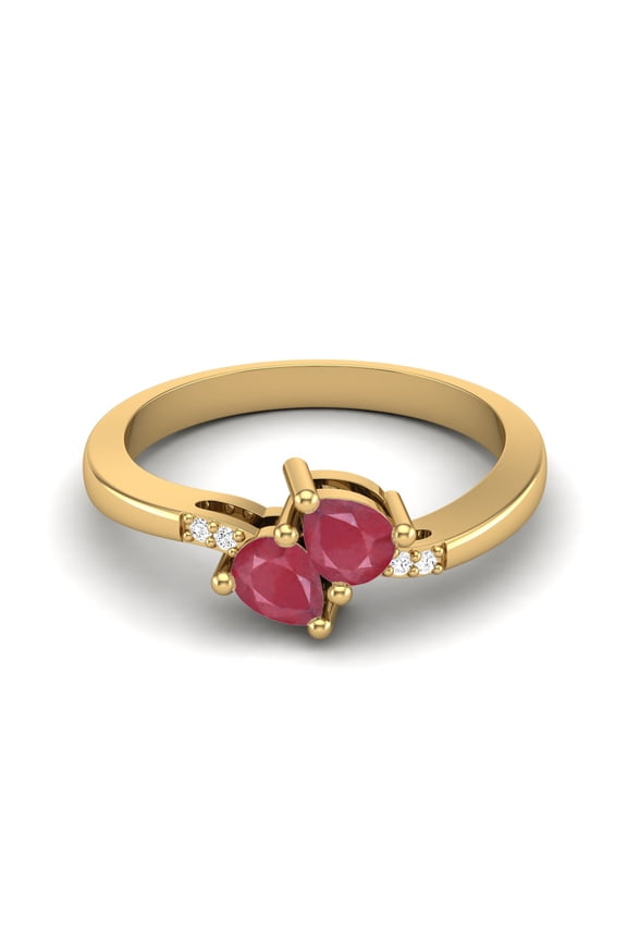 4X3MM Pear Shape Ruby 925 Sterling Silver Gold Vermeil Bypass Two Stone Valentines Day Gift Ring