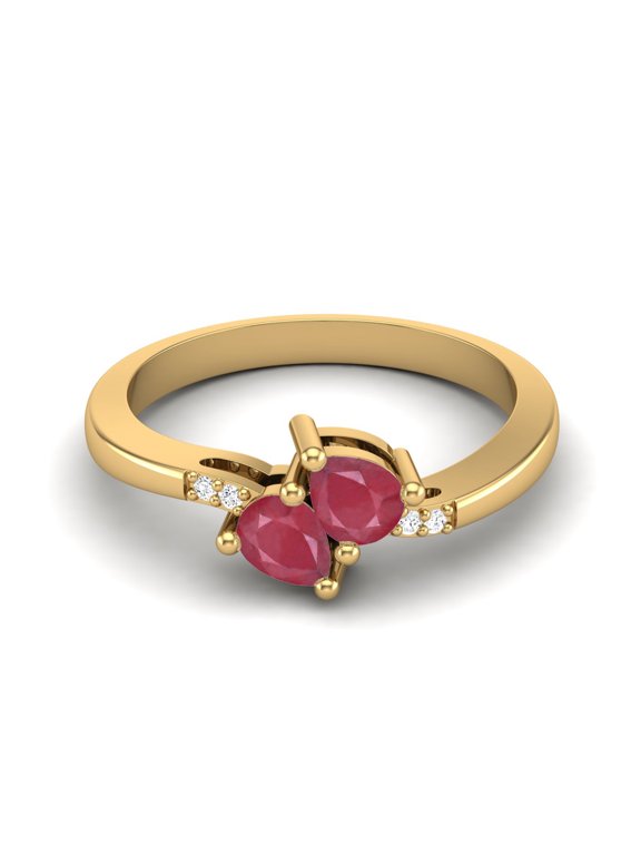 4X3MM Pear Shape Ruby Glass Filled July Birthstone Ring in 925 Sterling Silver Gold Vermeil Bypass Two Stone Valentines Day Gifts Ring
