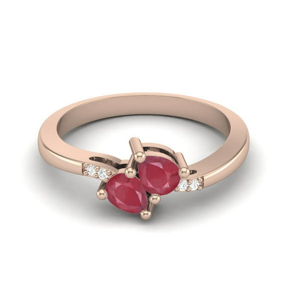 4X3MM Pear Shape Ruby Glass Filled July Birthstone Ring in 925 Sterling Silver Rose Vermeil Bypass Two Stone Mother's Day Gift Ring