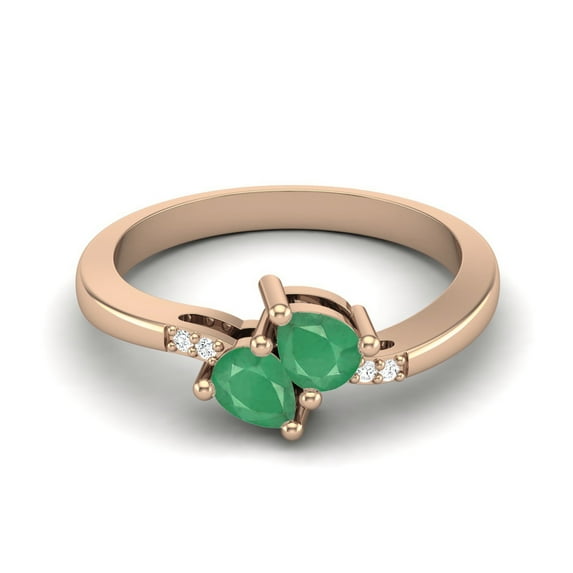 4X3mm Pear Emerald May Birthstone 925 Sterling Silver Rose Vermeil Two Stone Women Valentines Day Gifts Ring