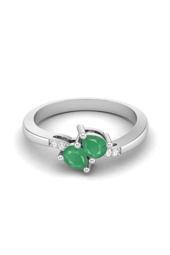 4X3mm Pear Emerald May Birthstone 925 Sterling Silver Two Stone Women Mother's Day Gift Ring