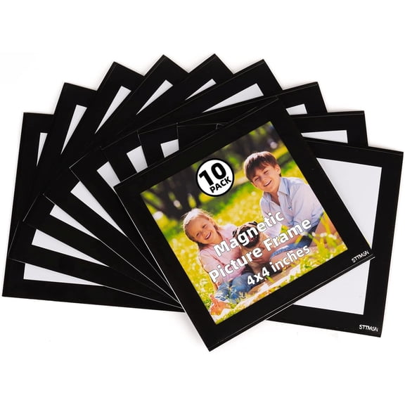 4X4" Magnetic Picture Frame with Black Border(10 Pack),Square Magnet Photo Pockets,Decorations for Fridge/Lockers with Clear Plastic Cover (Classic)