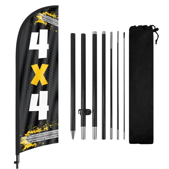 4X4 Advertising Feather Flags Banner 8Ft, Swooper Flag with Pole and Ground Stake, Advertising Feather Flag Signs for Business