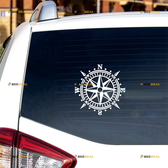 4X4 Compass Off Road Sticker Decal Vinyl - White 6" - Fit For Jeep Ford Chevy Toyota No Background Die-cut g