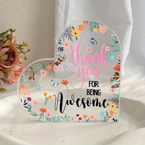 4"L x 4"W x 0.4"H Inch Heart Shape Acrylic Plaque Block Floral Butterfly Centerpiece Irregular Shape Acrylic Desk Decor Tabletop Keepsake Boho Gift for Women Home Office Desk Birthday