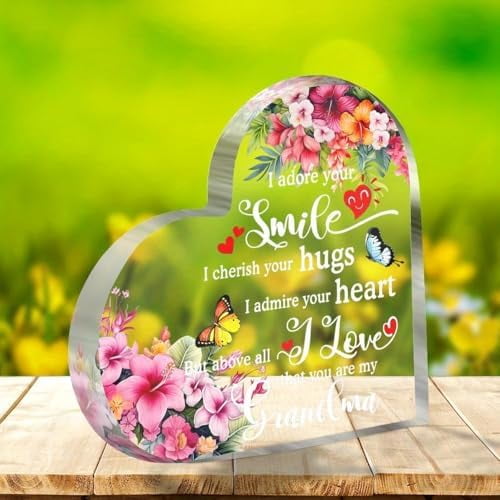 4X4 Inch Heart Shape Acrylic Plaque Block Sentimental Keepsake No Assembly Acrylic Desk Decor Tabletop Keepsake Gift for Grandma from Granddaughter Nursing Home Shelf Home Desk