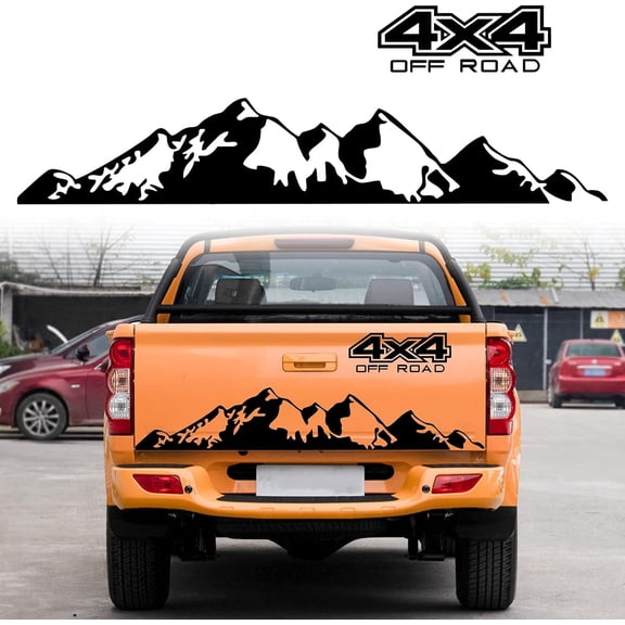4X4 OFF ROAD Mountain Range Tailgate & Body Vinyl Decal Sticker Set, Universal Pickup Truck & SUV Styling Graphics (Black)