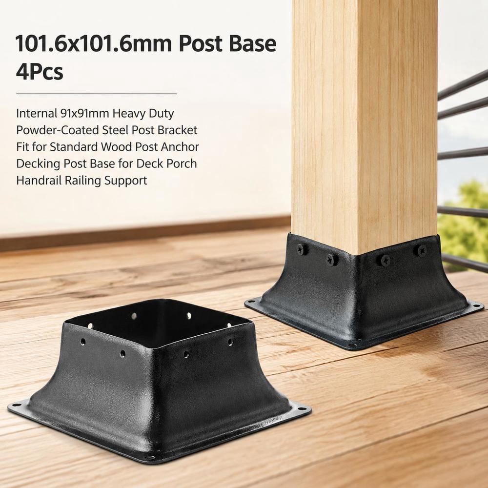 4X4 Post Base, 4 Pcs, Heavy Duty Carbon Steel Bracket for Wood Post ...