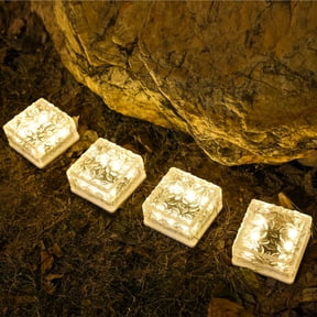 4"X4" Solar Brick Lights, 4 Pack Outdoor Solar Lights, Pavers Lights,Solar Pathway Lights Outdoor Waterproof for Garden Courtyard Pathway, Ice Rock Cube Lights (Warm White)