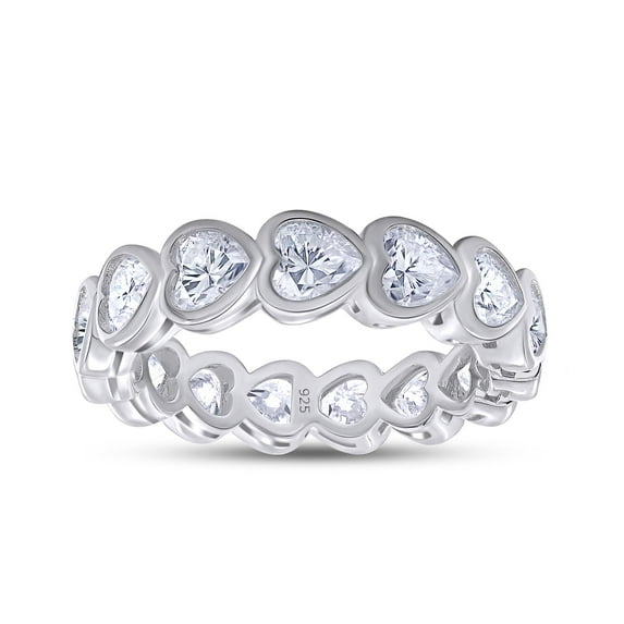 4X4MM Heart Cut Lab Created Moissanite Diamond Full Eternity Heart Promise Stackable Bezel Set Wedding Band Ring For Women In 14K White Gold Over Sterling Silver (VVS1 Clarity) - 6