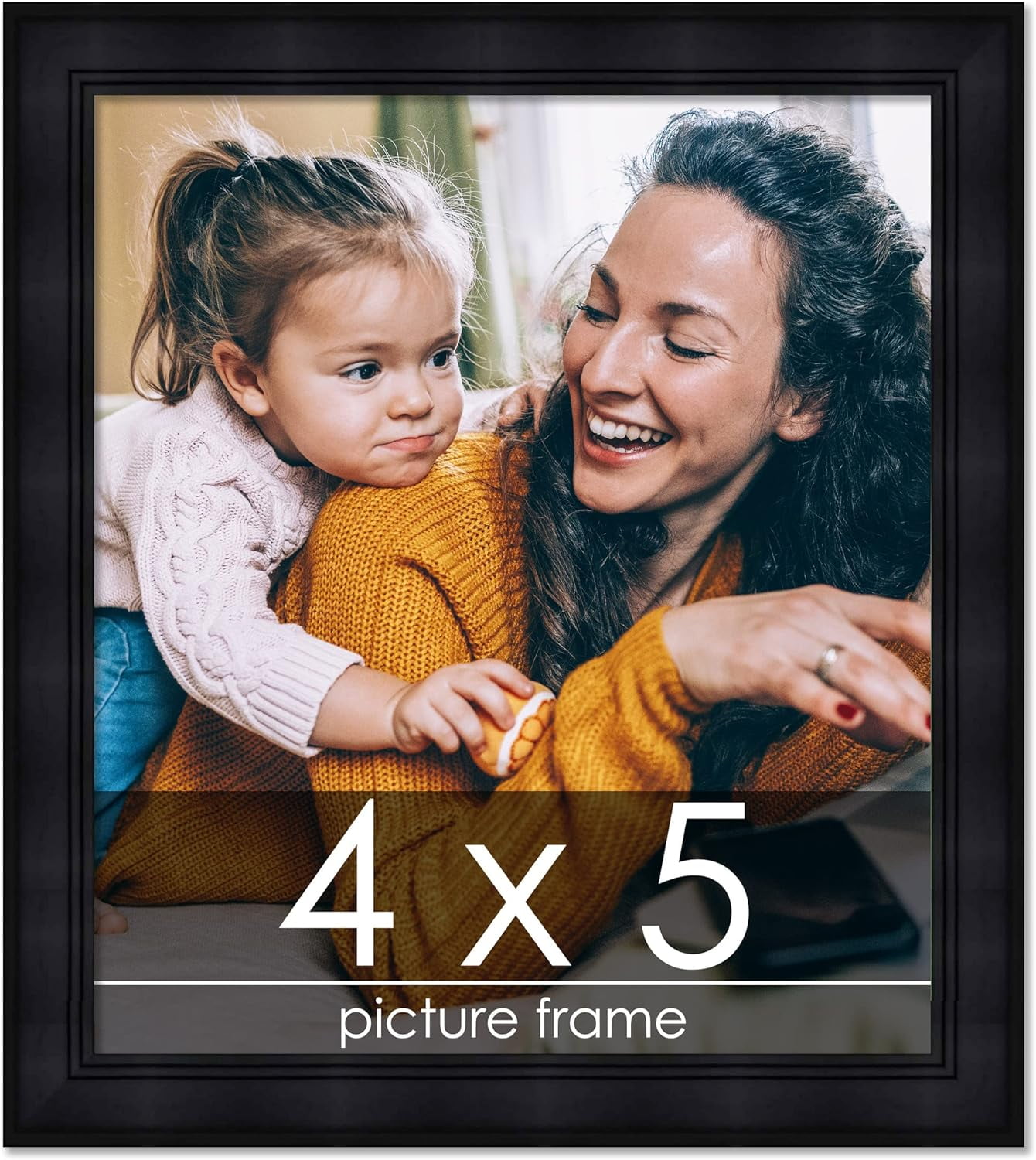 4X5 Frame Black Contemporary Complete Wood Picture Frame With UV