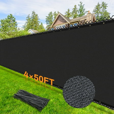 4X50ft Privacy Fence Screen, 90% Privacy Shade Cover, Garden Fence Mesh with Straps & Brass Grommets-Black