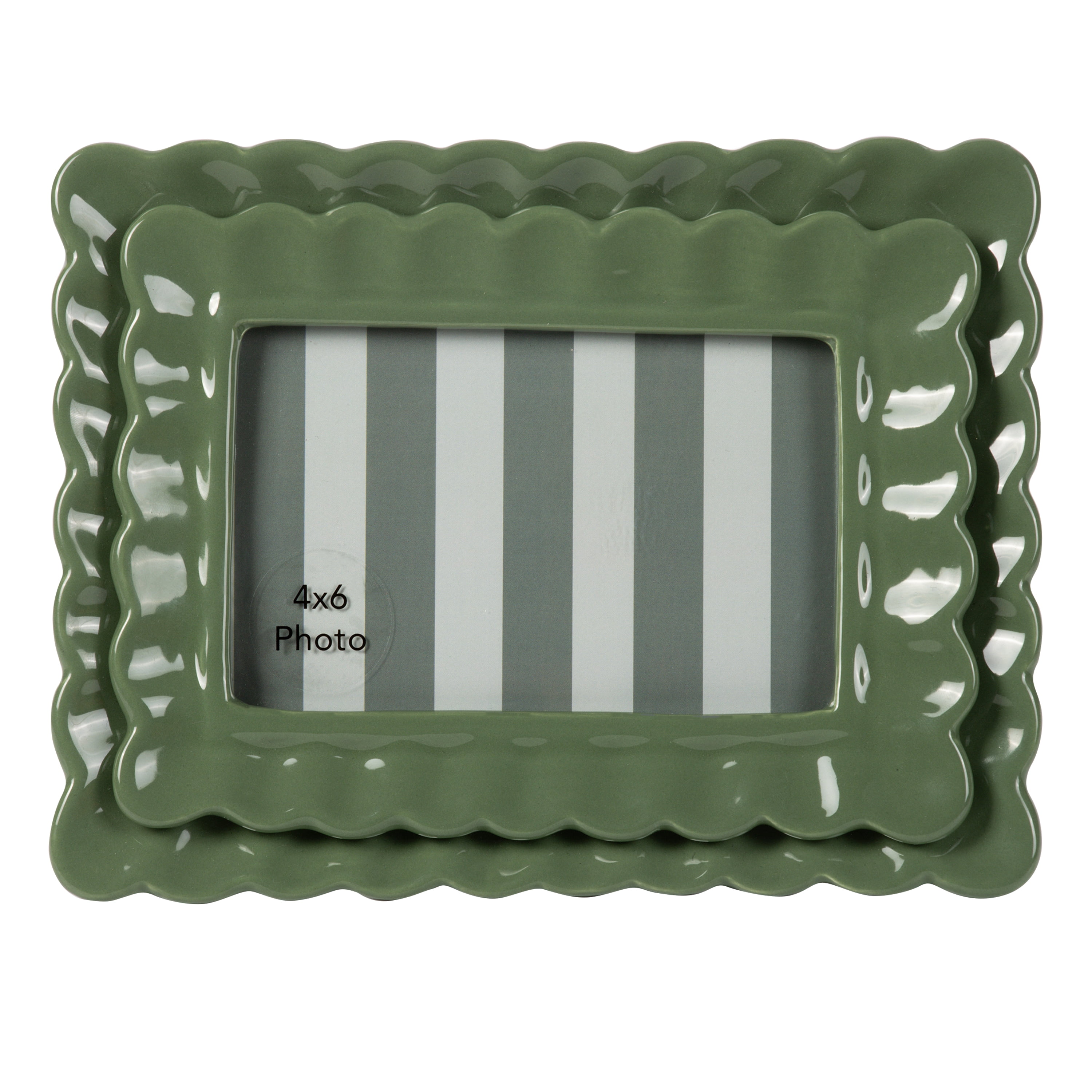 Sterling & Noble Home – 6x4 Picture Frame – Double Ruffle Green Ceramic Photo Frame