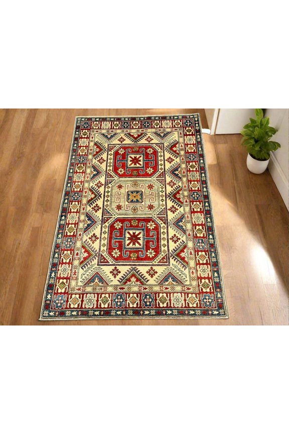 4X6 Hand knotted Kazak Tribal Wool Rug # 9889