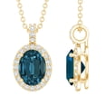 thumbnail image 1 of Rosec Jewels London Blue Topaz Pendant Necklace with Chain - 1 Ct Oval - AAA Grade - Real Blue Topaz Diamond Necklace, 18K Yellow Gold, 1 of 8