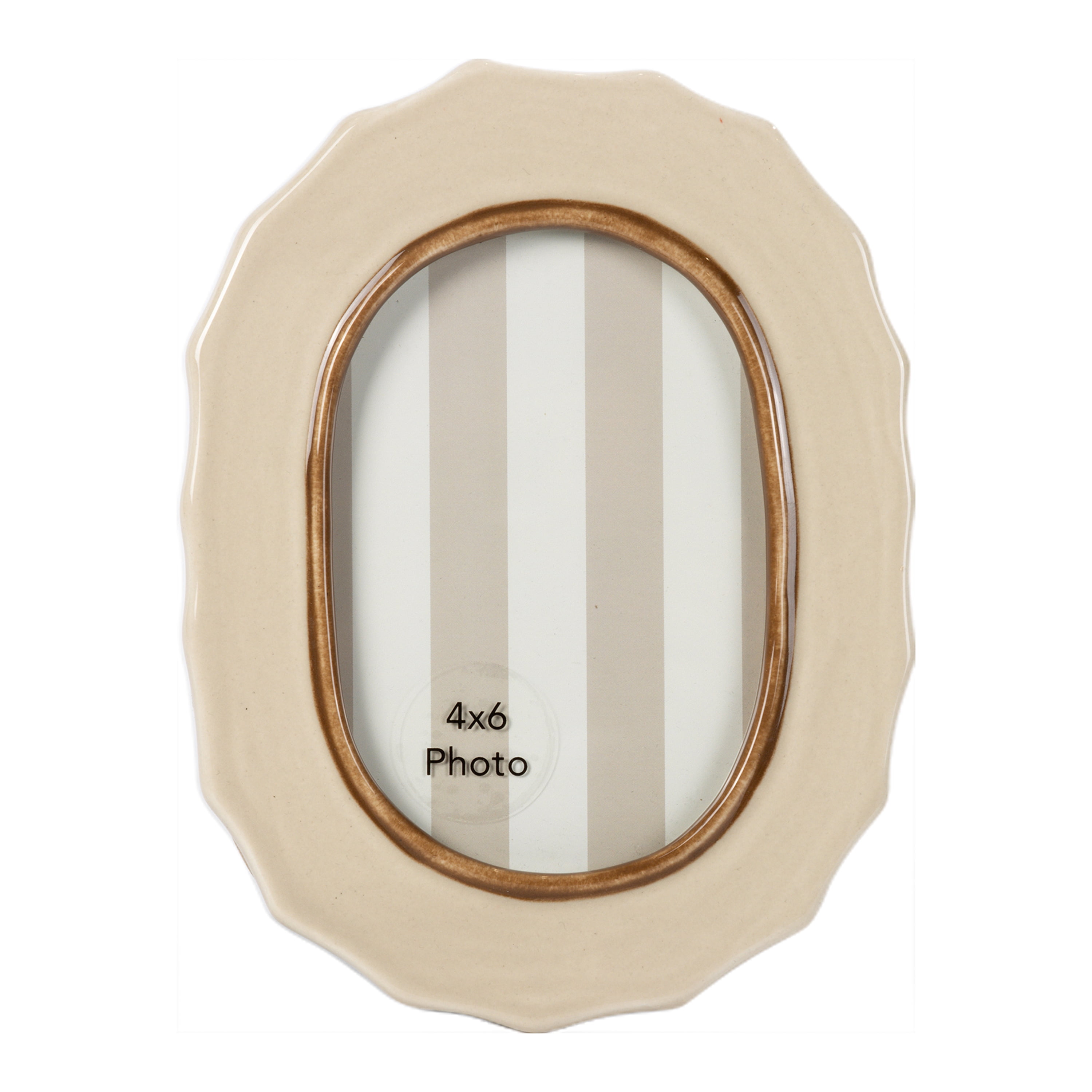 Sterling & Noble Home – 4x6 Picture Frame – Scalloped Beige Brown Capsule Ceramic Photo Frame