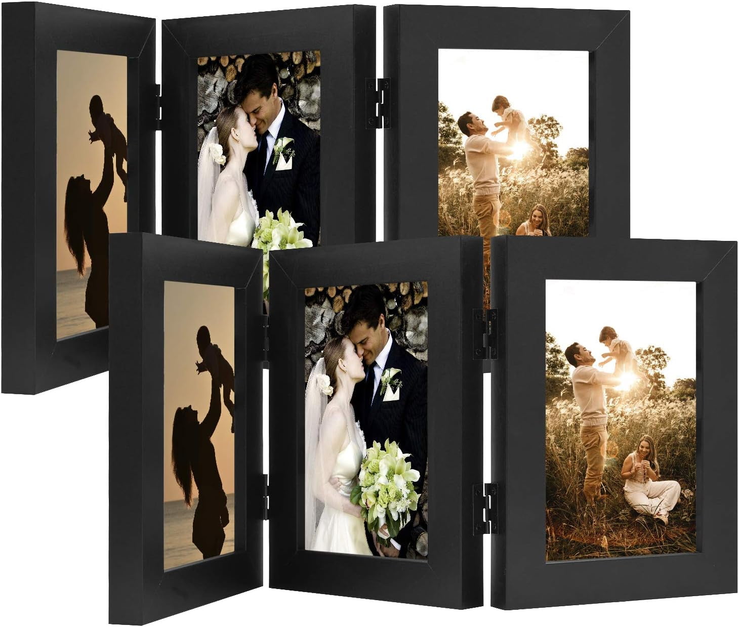 4X6 Three Picture Frame Trifold Hinged Photo Frame With 3 Openings Desk