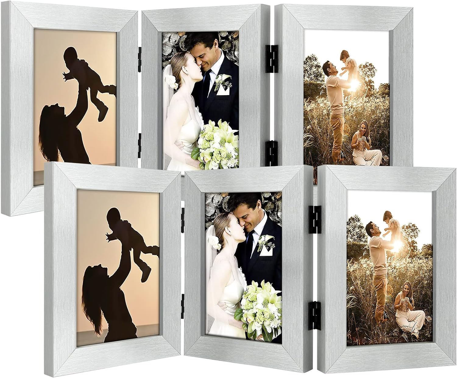 4X6 Three Picture Frame Trifold Hinged Photo Frame With 3 Openings Desk