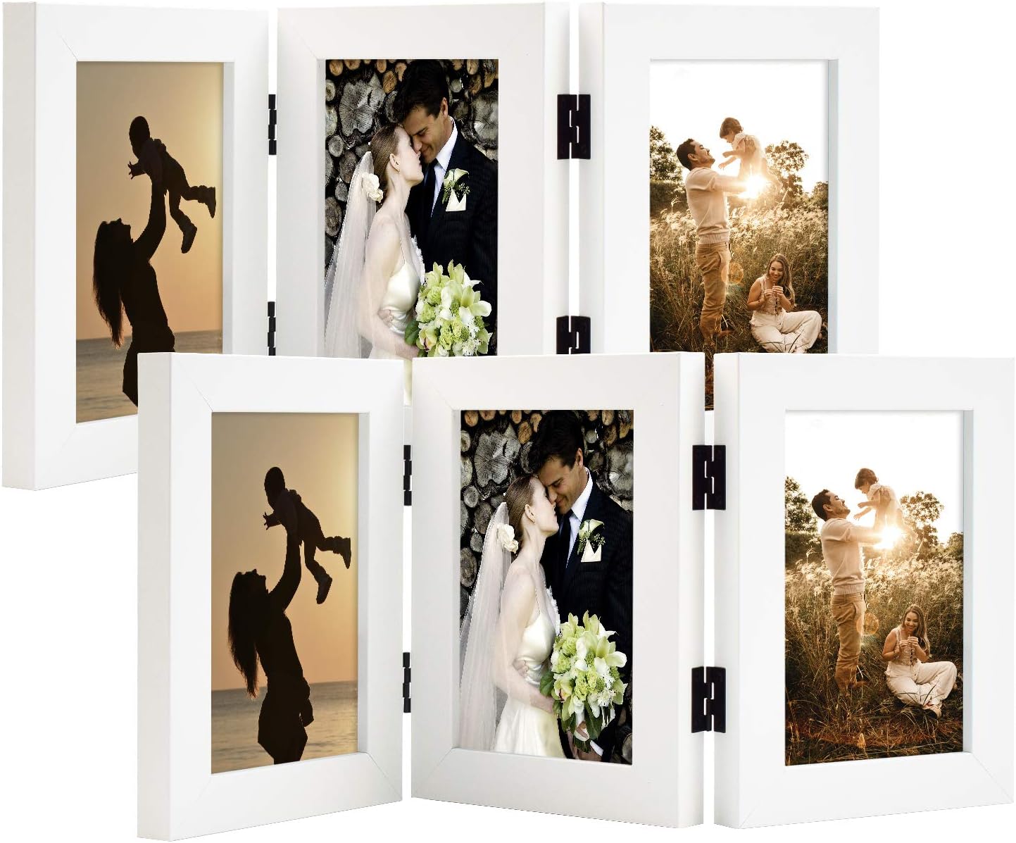 4X6 Three Picture Frame Trifold Hinged Photo Frame With 3 Openings Desk