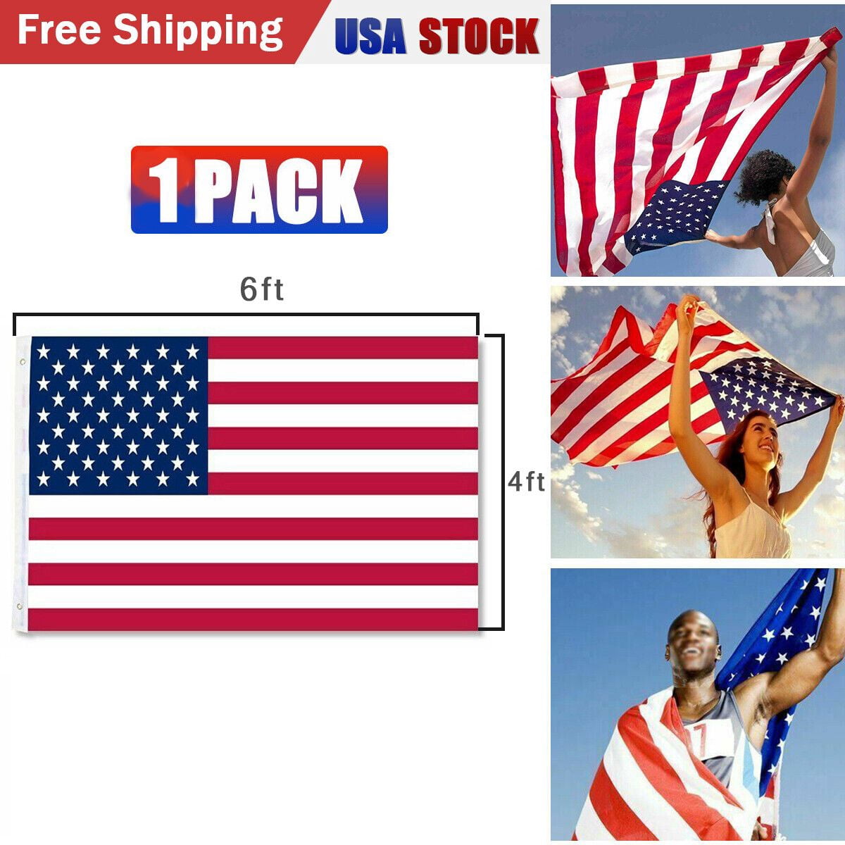 4X6FT 120*180cm USA US U.S. American Flag Polyester Stars Brass Grommet US Flag