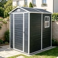 thumbnail image 1 of CarButler 4x6ft Resin Outdoor Storage Shed Waterproof Tool Shed with Floor and Window for Garden Patio Backyard Black, 1 of 7