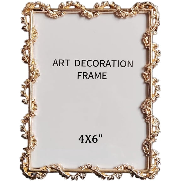 4X6in Modern Minimalist Picture Frames, Luxury Unique Ornate Gold Vine Photo Frame of HD Glass for Tabletop/Wall Display ,Perfect Gift Choice