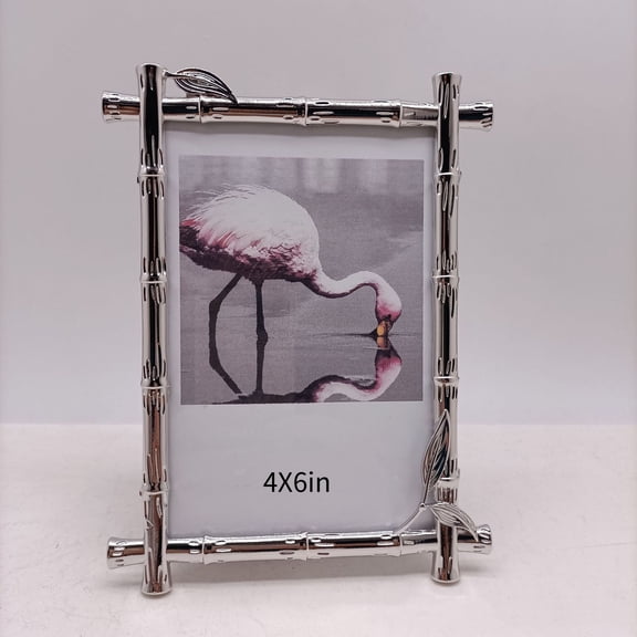4X6in Modern Minimalist Picture Frames, Luxury Unique Ornate,Ornate Metal Bamboo Photo Frame of HD Glass for Tabletop/Wall Display ,Perfect Gift Choicesilver