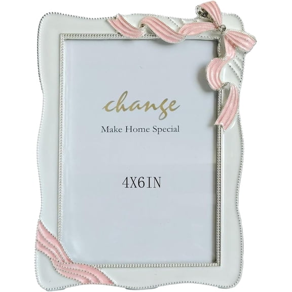 4X6in Modern Minimalist Picture Frames, Luxury Unique Ornate, Picture Frame for Love Letters, Red Bow Photo Frame of HD Glass for Tabletop/Wall Display ,Perfect Gift Choice