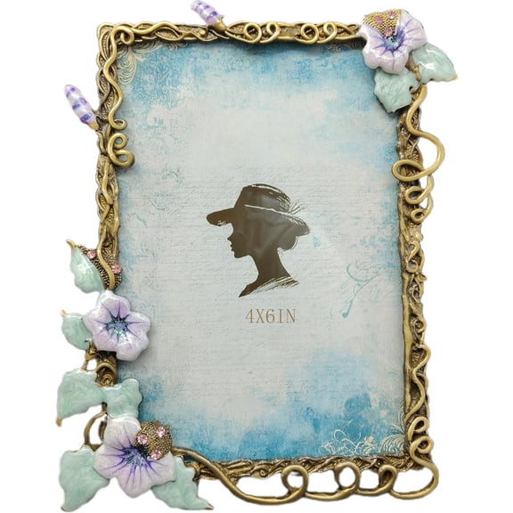 4X6in Vintage Picture Frames Luxury Unique Ornate Antique Floral Photo Frame of HD Glass for Tabletop/Wall Display ,Perfect Gift Choice (Retro Purple Flower)
