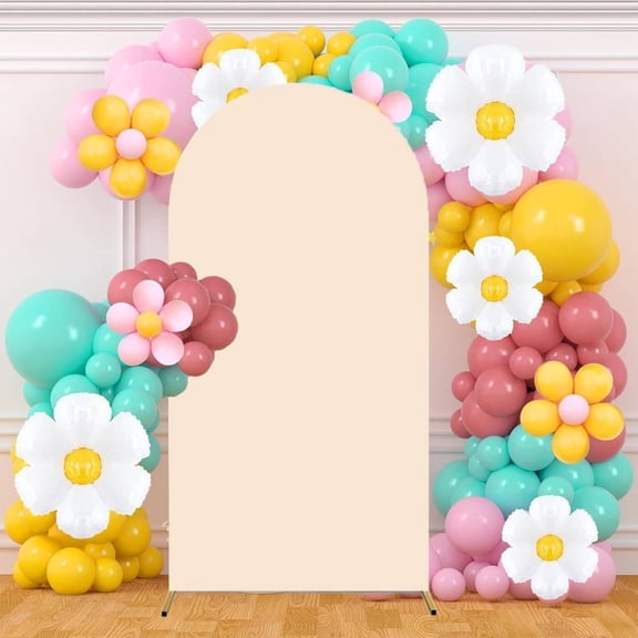4X7.2FT Beige Spandex Round Top Wedding Arch Cover Perfect for Creating a Beautiful Event Backdrop
