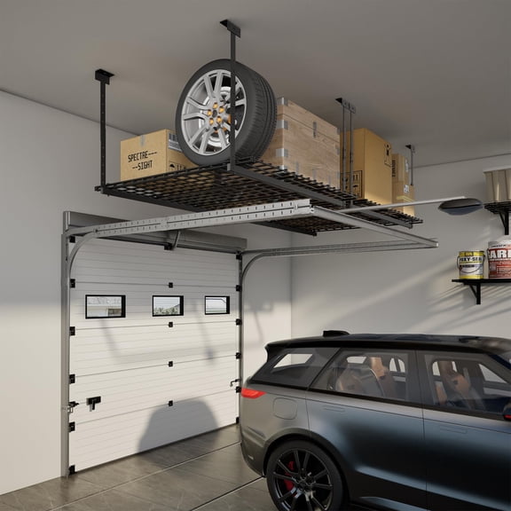 4X8FT Overhead Garage Storage Rack, 26"-40" Height Adjustable Garage Ceiling Storage Racks, Heavy Duty Metal Overhead Storage Organizer System, 750LBS Weight Capacity