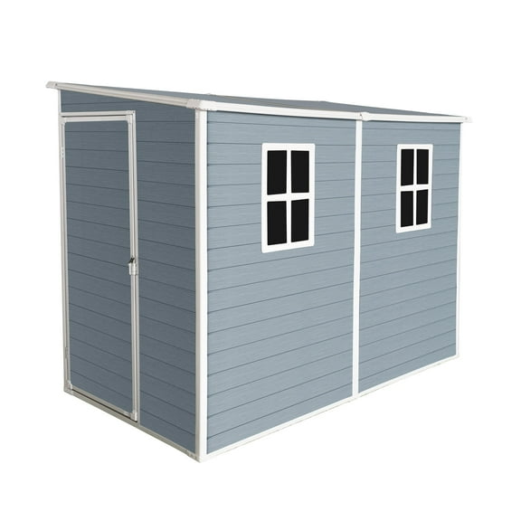 CarButler 4x8ft Resin Outdoor Storage Shed with Floor and Lockable Door for Garden Patio Backyard Grey