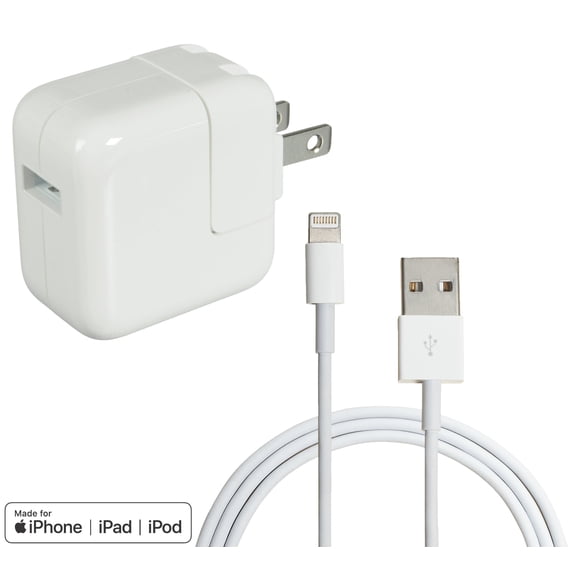 4XEM 12W Charger and Lightning 6FT Cable Combo Compatible with iPad - MFi Certified