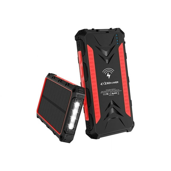 4XEM 20,000 maH Mobile Solar Power Bank and Charger (Red)