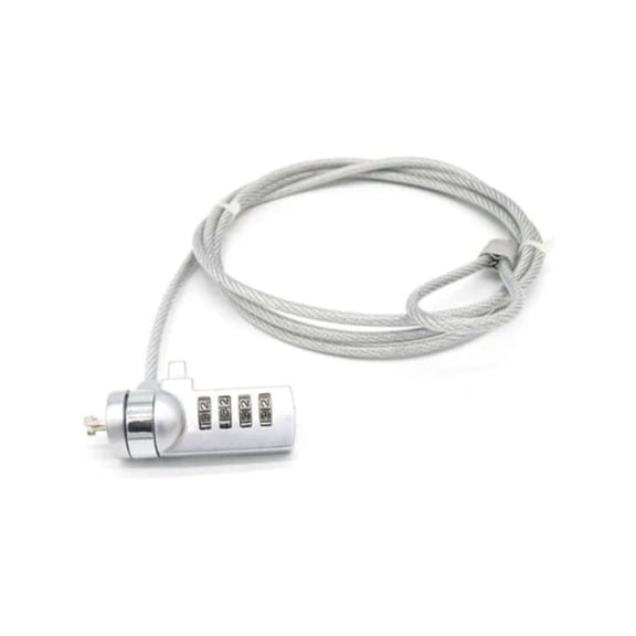 4XEM Laptop Combination Lock- 6FT - 6 ft Cable - Resettable - 4-digit - Patented T-bar/Combination Lock - Silver - Vinyl