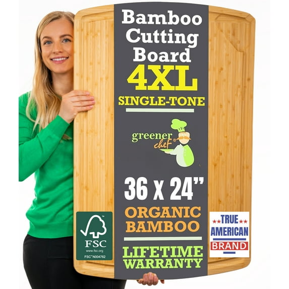 Greener Chef Oversized Bamboo Cutting Board with Deep Juice Grooves, Single Tone, 4XL, 36”x24"
