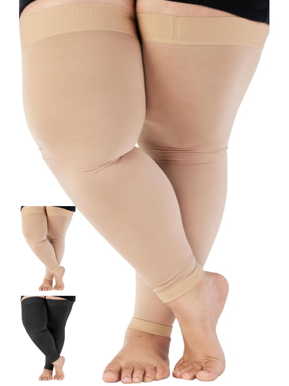 4XL Extra Large Opaque Footless Support Thigh High 20-30mmHg Beige 4X-Large