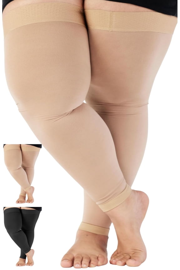 4XL Extra Large Opaque Footless Compression Thigh High 20-30mmHg - Beige, 4X-Large