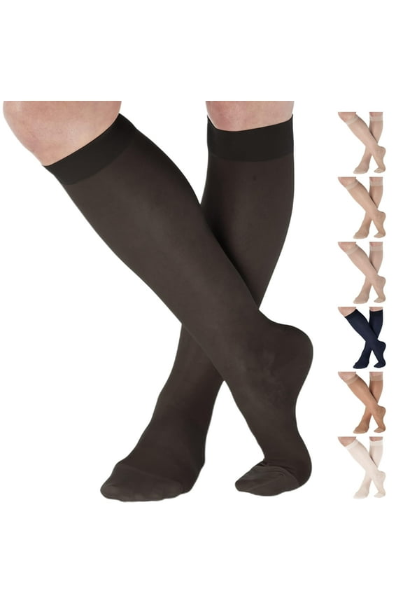 4XL Plus Size Sheer Compression Socks for Women 15-20mmHg - Black, 4X-Large