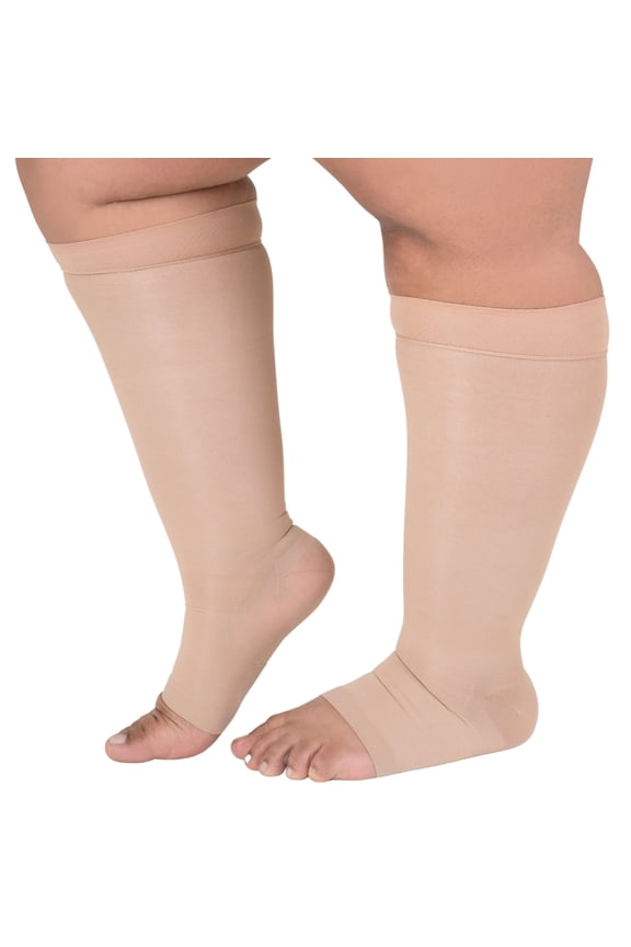 Wide Calf Toeless Womens Compression Socks for Swelling 15-20mmHg Nude 4X-Large