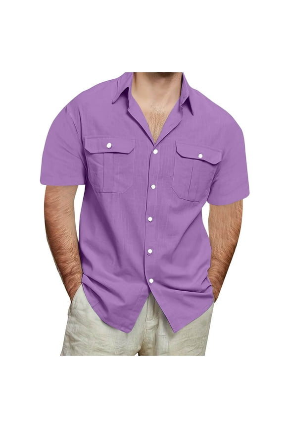 4Xlt Big and Tall Shirts for Men with Pockets M-5X Plus Size Cotton Linen T-Shirts Short Sleeve Button-Down Collared Mens Beach Tees Tops
