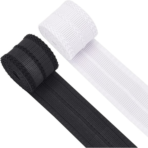 4Yards Elastic Foldover Ribbon Sewing Stretch Elastic Fold Over Elastics Band Black and White Nylon Trim Elastic